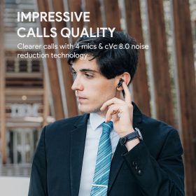 AUKEY EP-T27 True Wireless Earbuds TWS Bluetooth 5 earphone with aptX Deep Bass CVC 8.0 Noise Reduction IPX7 Waterproof - Black - Image 6