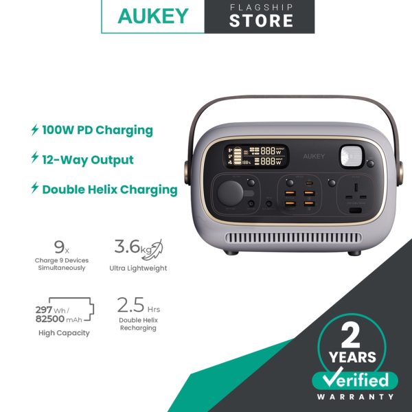AUKEY PS-RE03 PowerStudio 300 297Wh 82500mAh Portable Power Station 100W Power Delivery with Sine Wave Output - Grey