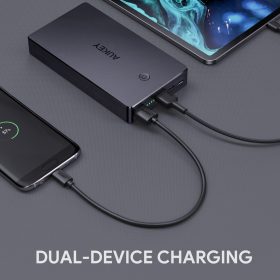 AUKEY PB-N36 20000mAh Power Bank 3.4A Dual Turbo Recharge AiPower With iOS Lightning Input (+ USB C Cable) - Black - Image 3