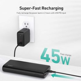 AUKEY PB-Y37 65W PD Dual USB C Port with 20000mAh Powerbank for Notebook, iPhone, Ipad, Nintendo Switch, Android & iOS - Black - Image 3
