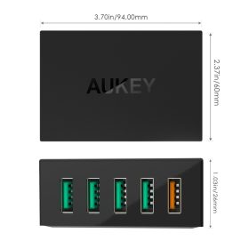 [Limited Offer] AUKEY PA-T15 5 USB Multiple Port Qualcomm Quick Charge 3.0 Desktop Charger (54W) - Black - Image 3