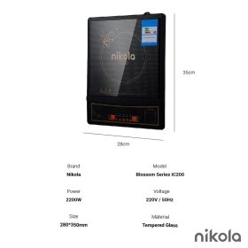 NIKOLA Blossom Series Induction Cooker 2200W Tempered Glass With Touch Screen Menu (IC200) - Black - Image 3