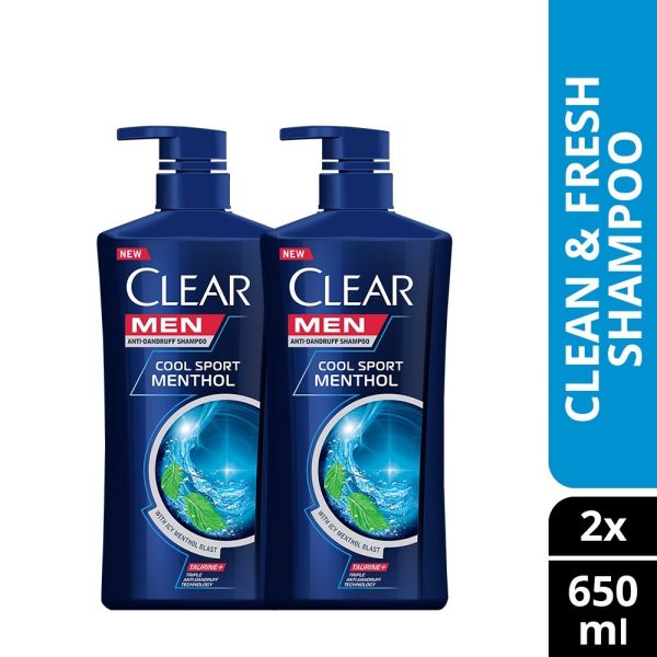 CLEAR MEN Cool Sport Menthol Anti-Dandruff Shampoo 650ml X 2
