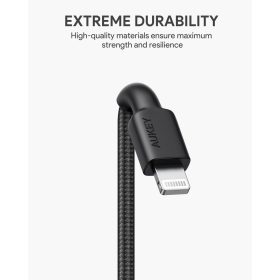 AUKEY CB-CL3 MFI Braided Nylon USB C To Lightning Cable Fast Charge iPhone 12/11/XR/X/8/8 Plus - 0.9m - Black - Image 3