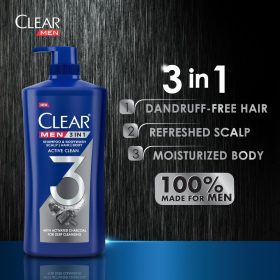 CLEAR MEN 3 in1 Body Wash & Shampoo Active Clean 618ml - Image 3