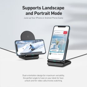 AUKEY LC-A2 AirCore 2 in 1 Wireless Charging Pad Station Stand Charging Dock - Black - Image 6