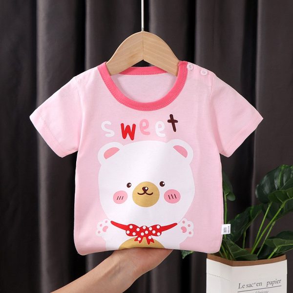 (Ready stock) Bear Baby Girl Kid T-shirt for New born to 7 Years old - Light Pink