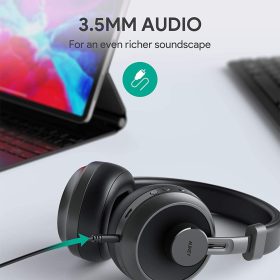AUKEY EP-B52 V2 On-Ear Wireless Bluetooth 5 Hi-Fi stereo Headphones with 25 Hour Battery | Deep Bass | 40mm Driver - Black - Image 4