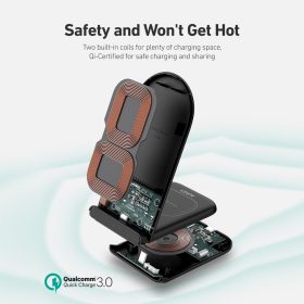 AUKEY LC-A2 AirCore 2 in 1 Wireless Charging Pad Station Stand Charging Dock - Black - Image 4