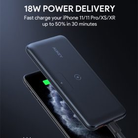 AUKEY PD QC 3.0 Fast Charging Power Bank with Foldable Stand & Wireless Charging (18W/10000mAh) PB-WL02 Powerbank - Black - Image 7