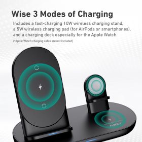 AUKEY LC-A3 3 in 1 AirCore Wireless Charging Station Stand with Airpod Apple Watch Charging Dock Fast Charger - Black - Image 5