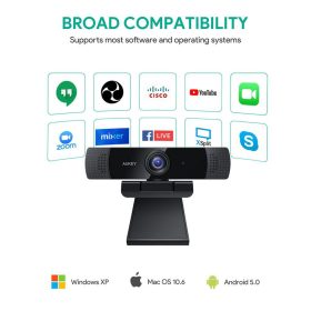 AUKEY PC-LM1E FHD Webcam 1080p Live Streaming Camera with Stereo Microphone Laptop USB Webcam - Black - Image 6