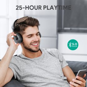 AUKEY EP-B52 V2 On-Ear Wireless Bluetooth 5 Hi-Fi stereo Headphones with 25 Hour Battery | Deep Bass | 40mm Driver - Black - Image 8