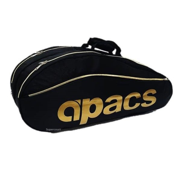APACS 2-Zips bag with Side & Shoe zip Pocket (Thermal Foil) Backpack Straps Badminton Bag D2611 - Gold