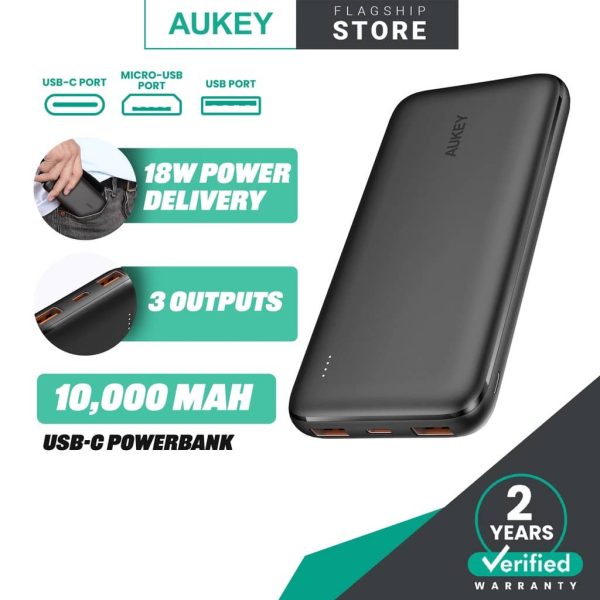 (NEW) AUKEY PB-N73S-18W PD N Series 10000mAh USB C / Lightning Universal Powerbank for Android & iOS Apple Device - Black