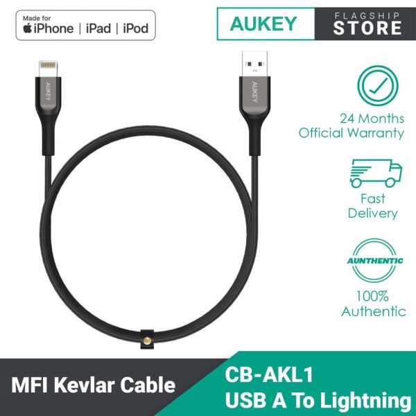 AUKEY MFI USB A to Lightning Kevlar Cable (1.2m) CB-AKL1 - Black