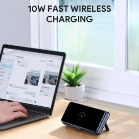 AUKEY PD QC 3.0 Fast Charging Power Bank with Foldable Stand & Wireless Charging (18W/10000mAh) PB-WL02 Powerbank - Black - Image 6