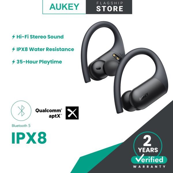 AUKEY EP-T32 Wireless Charging Earbuds Elevation Over-Ear IPX8 with CVC 8.0 - Black