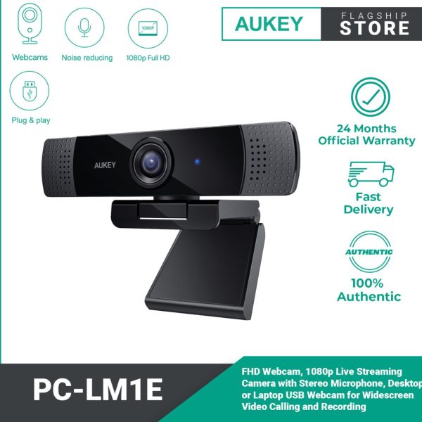 AUKEY PC-LM1E FHD Webcam 1080p Live Streaming Camera with Stereo Microphone Laptop USB Webcam - Black