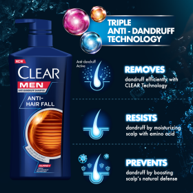 CLEAR MEN Anti Hair Fall Anti-Dandruff Shampoo 650ml X 2 - Image 7
