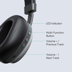 AUKEY EP-B52 V2 On-Ear Wireless Bluetooth 5 Hi-Fi stereo Headphones with 25 Hour Battery | Deep Bass | 40mm Driver - Black - Image 6