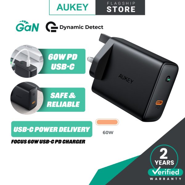 AUKEY PA-D4 Focus USB-C Power Delivery Charger with GaN Power Tech (60W) - Black
