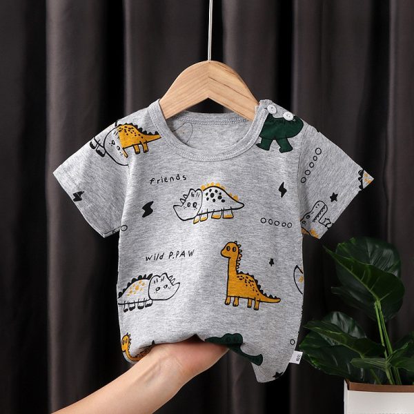 (Ready stock) Dinosaur Baby Boy / Girl Kid Cotton T-shirt for New born to 7 Years old - Grey