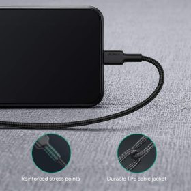 AUKEY CB-CL1 MFI Braided Nylon USB C To Lightning Cable Fast Charge iPhone 12/11/XR/X/8/8 Plus - Black - Image 3