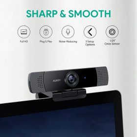 AUKEY PC-LM1E FHD Webcam 1080p Live Streaming Camera with Stereo Microphone Laptop USB Webcam - Black - Image 3