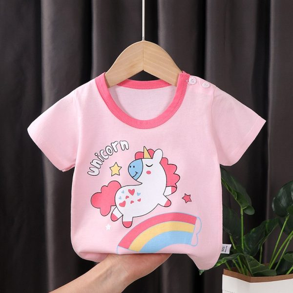 (Ready stock) Unicorn Baby Girl Kid T-shirt for New born to 7 Years old - Light Pink