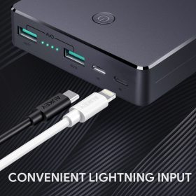 AUKEY PB-N36 20000mAh Power Bank 3.4A Dual Turbo Recharge AiPower With iOS Lightning Input (+ USB C Cable) - Black - Image 6