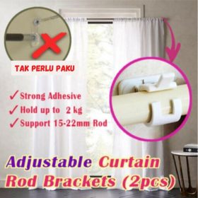 Rod Holder Self Adhesive Curtain Rod Bracket Wall Curtain Hanging Bracket Kitchen Hanging Bracket Clip (2 pcs) - Image 4