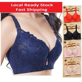 Plus Size Bra 38D to 50DE thin Steel-rimmed Lace Breathable Push Up Side Adjustable with Wired B0019 - Red - Image 4