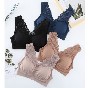 M and L Plus Size Bra Seamless Lace Vest-style Tube Comfort Push Up Wireless Bra B0027 - Blue - Image 4