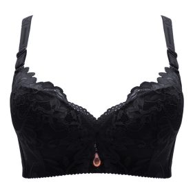 Plus Size Bra 38D to 50DE thin Steel-rimmed Lace Breathable Push Up Side Adjustable with Wired B0019 - Black - Image 3