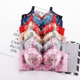 Sexy Elegant Deep-V Embroidered Flower Side Support Push Up Bra B0008 - Grey - Image 3