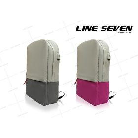 LINE SEVEN Laptop Backpack / Fashion Bag 1084-CB - Beige / Plum Red - Image 4