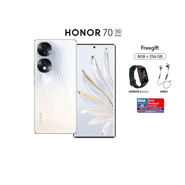 HONOR 70 5G Smartphone (8GB+256GB) 丨IMX800 Super Sensing Vlog Camera丨1920Hz PWM Dimming OLED Display - Crystal Silver