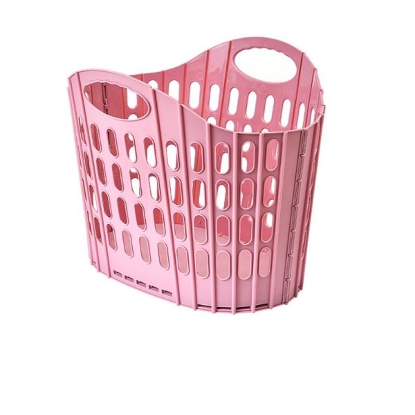 Foldable Shopping Basket Plastic Grocery Storage Basket T-shirt Laundry Bag Portable - Pink