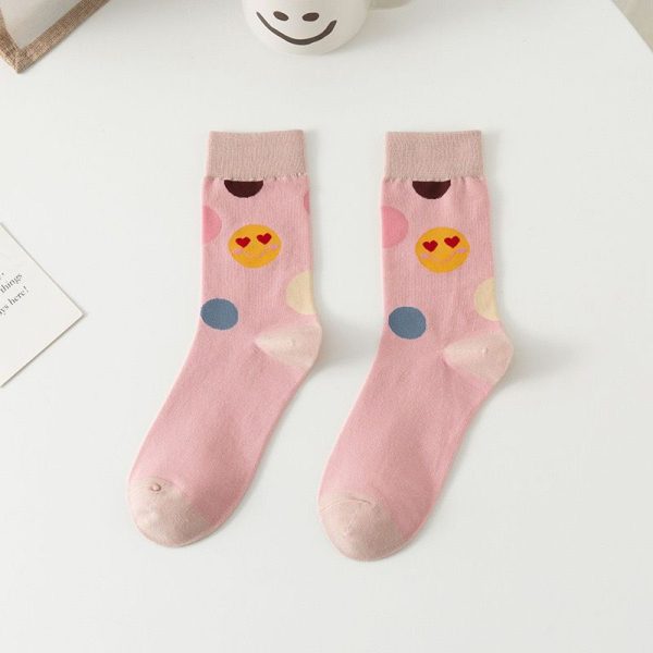 Crew Socks Women Stoking / Muslimah Stoking - Pink Smiley Love
