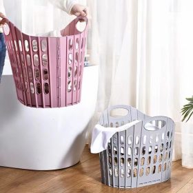 Foldable Shopping Basket Plastic Grocery Storage Basket T-shirt Laundry Bag Portable - Grey 2.0 - Image 9
