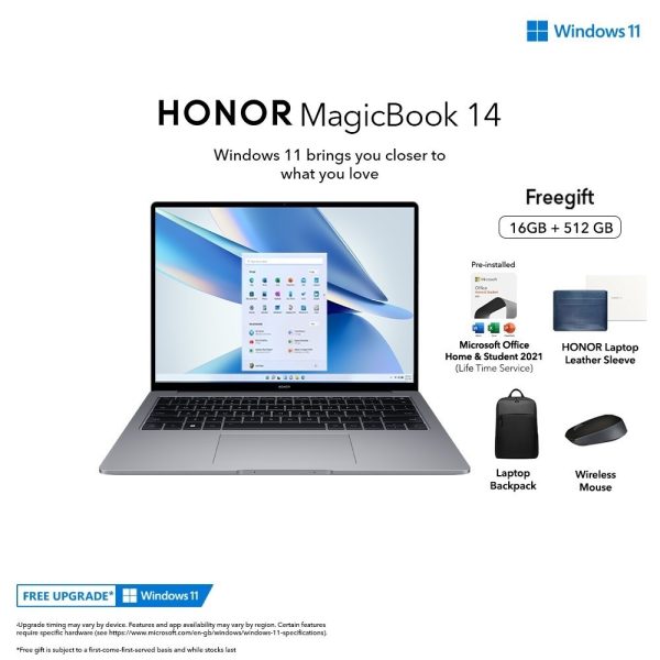 HONOR Magicbook 14 Laptop (16+512GB | 16GB+512GB RTX 2050)15 Hours Video Playback 70W High Performance