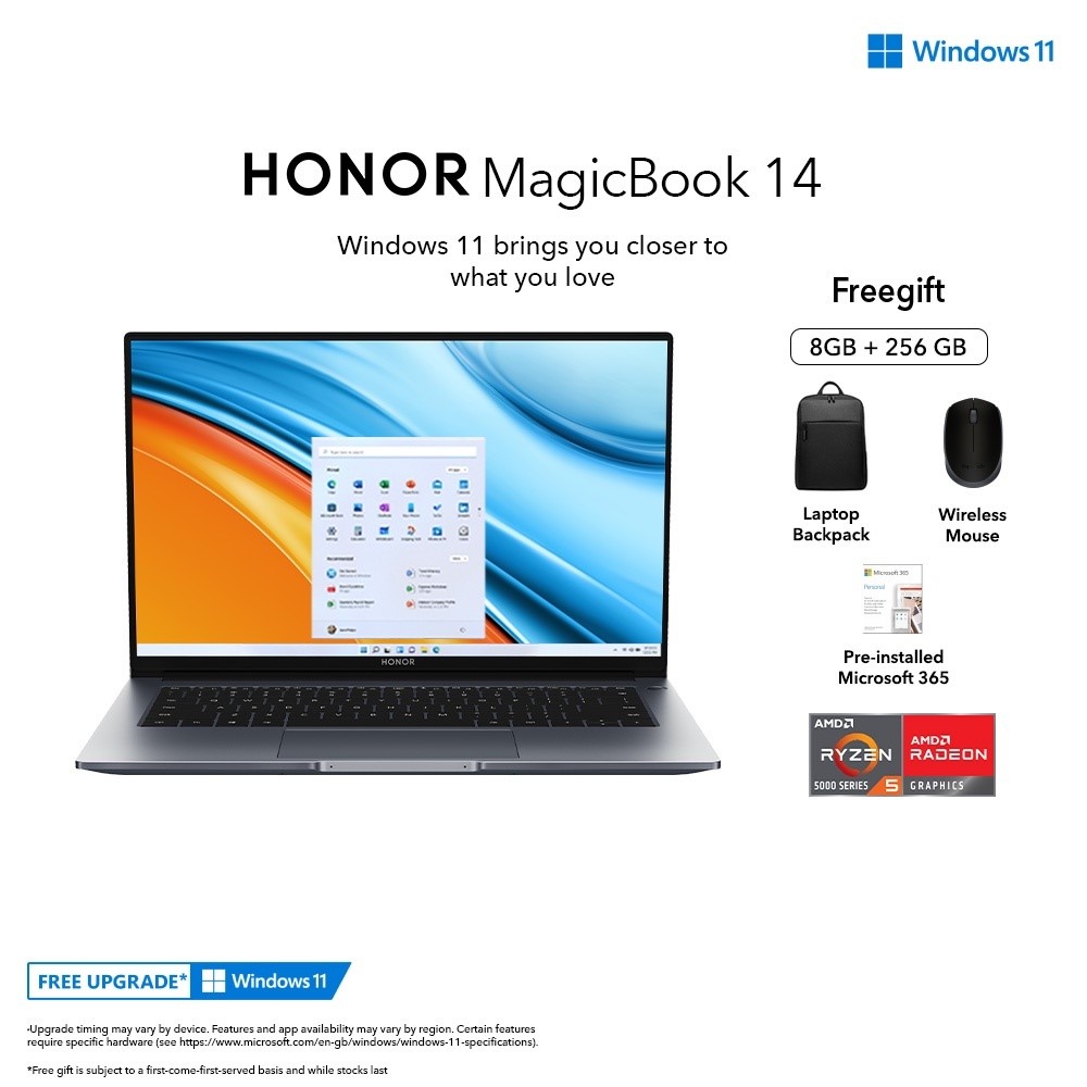 HONOR MagicBook 14 AMD Ryzen 5 5500U Laptop (8GB+256GB/16GB+512GB) [Free Backpack] - Space Grey - Image 1