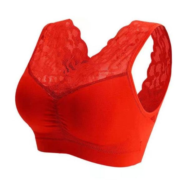 M and L Plus Size Bra Seamless Lace Vest-style Tube Comfort Push Up Wireless Bra B0027 - Red