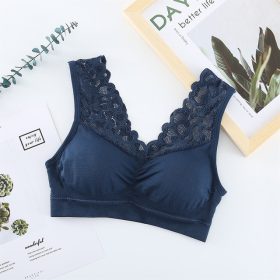 M and L Plus Size Bra Seamless Lace Vest-style Tube Comfort Push Up Wireless Bra B0027 - Blue