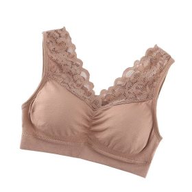 M and L Plus Size Bra Seamless Lace Vest-style Tube Comfort Push Up Wireless Bra B0027 - Coffee