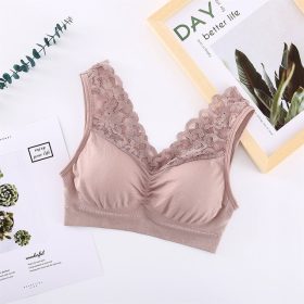 M and L Plus Size Bra Seamless Lace Vest-style Tube Comfort Push Up Wireless Bra B0027 - Khaki