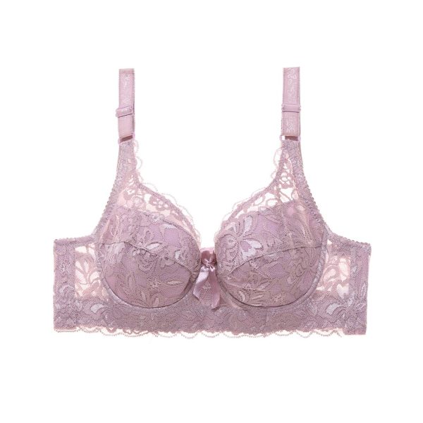 Plus Size Bra 34CD to 46CD Thin Steel-rimmed Lace Push Up Side Support Adjustable with Wire B0049 - Light Purple