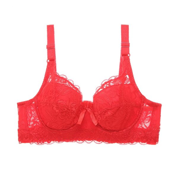 Plus Size Bra 34CD to 46CD Thin Steel-rimmed Lace Push Up Side Support Adjustable with Wire B0049 - Red