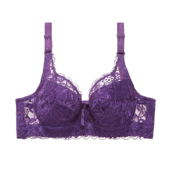 Plus Size Bra 34CD to 46CD Thin Steel-rimmed Lace Push Up Side Support Adjustable with Wire B0049 - Purple